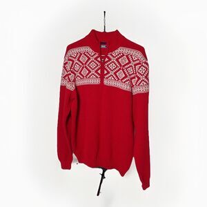 Izod Red and White Winter Fair Isle Print Sweater Quarter Zip Men Size XL